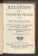 An Relation des cours de Prusse et de Hanovre