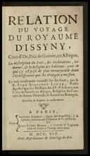 Relation du voyage du royaume d'Issyny, Côte d'Or, païs de Guinée, en Afrique